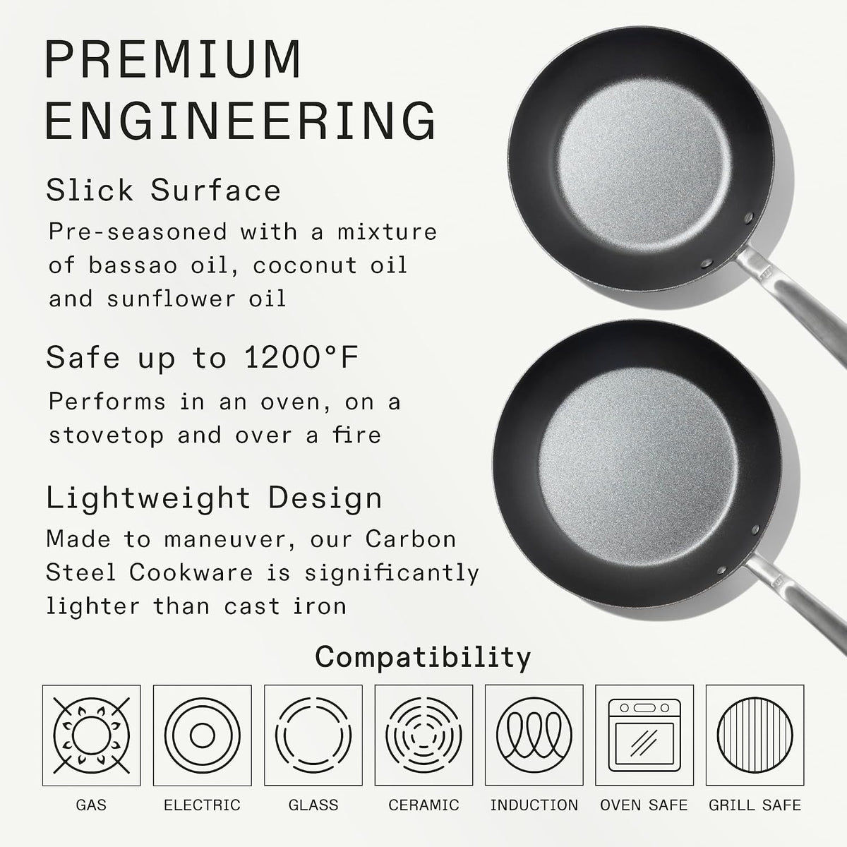 Made in Cookware - 2 Piece (Includes 10",12") Seasoned Carbon Steel Frying Pan - Professional Cookware - Crafted in Sweden - Induction Compatible