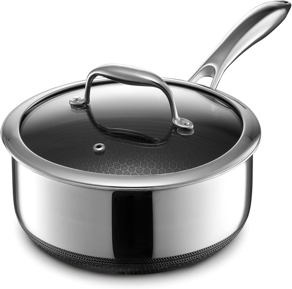 Hexclad 3QT Hybrid Nonstick Saucier with Lid, Induction Ready