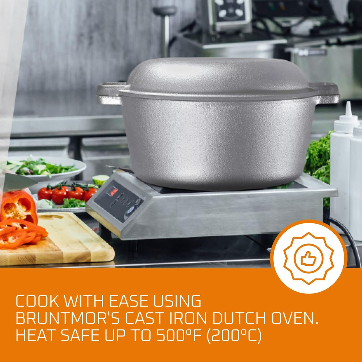 3-In-1 Triple Dutch Oven Multi-Cooker Double Dutch Pre-Seasoned Cast Iron Dutch Oven Set with Reversible Grill Pan Lid, 5 Quart Combo Cooker Deep Skillet and Griddle Pan, Heavy Duty Non-Stick Pot for Baking, Grilling, Frying, Stovetop and Oven