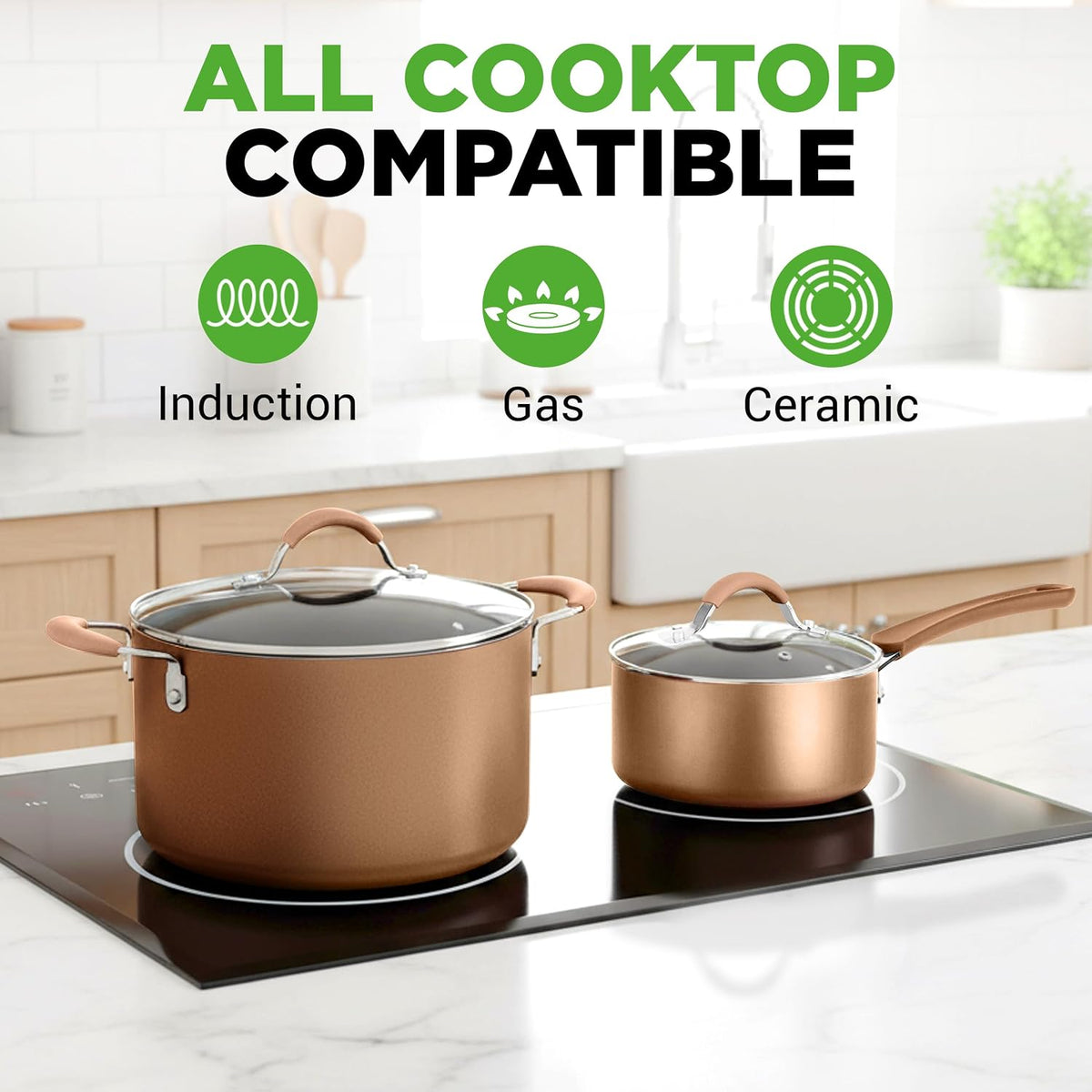 14-Piece Pots and Pans Set Non Stick – Induction Cookware Set, Pfas-Free Nonstick Cookware for All Cooktops, Includes Kitchen Utensils