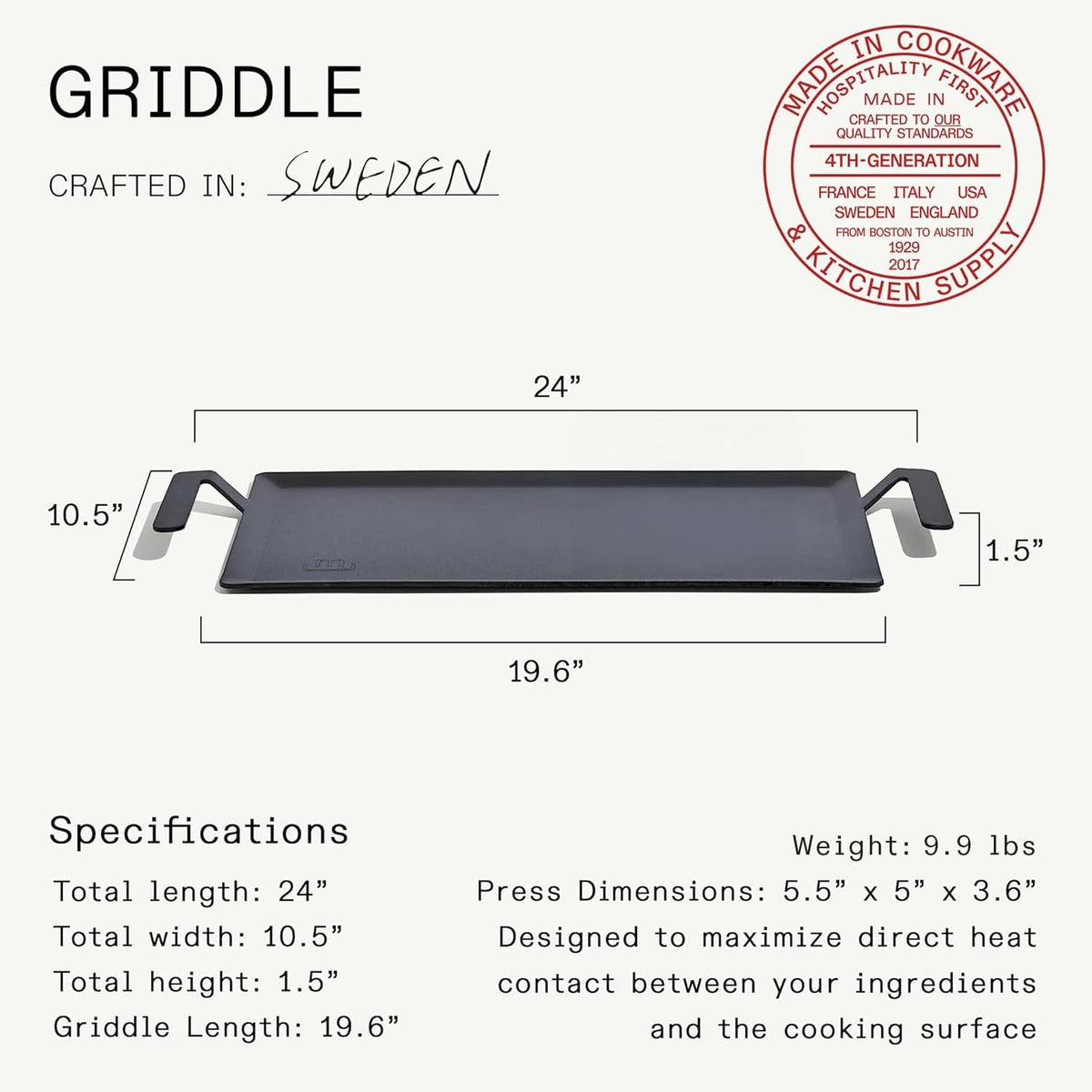 Made in Cookware - Carbon Steel Griddle - Professional Cookware - Crafted in Sweden - Induction Compatible