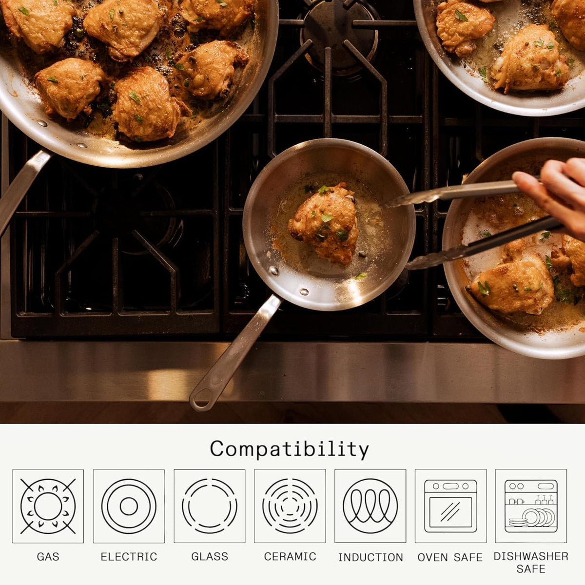 Made in Cookware - 3-Piece (Includes 8",10",12") Stainless Frying Pan Set - 5 Ply Stainless Clad - Professional Cookware - Crafted in Italy - Induction Compatible