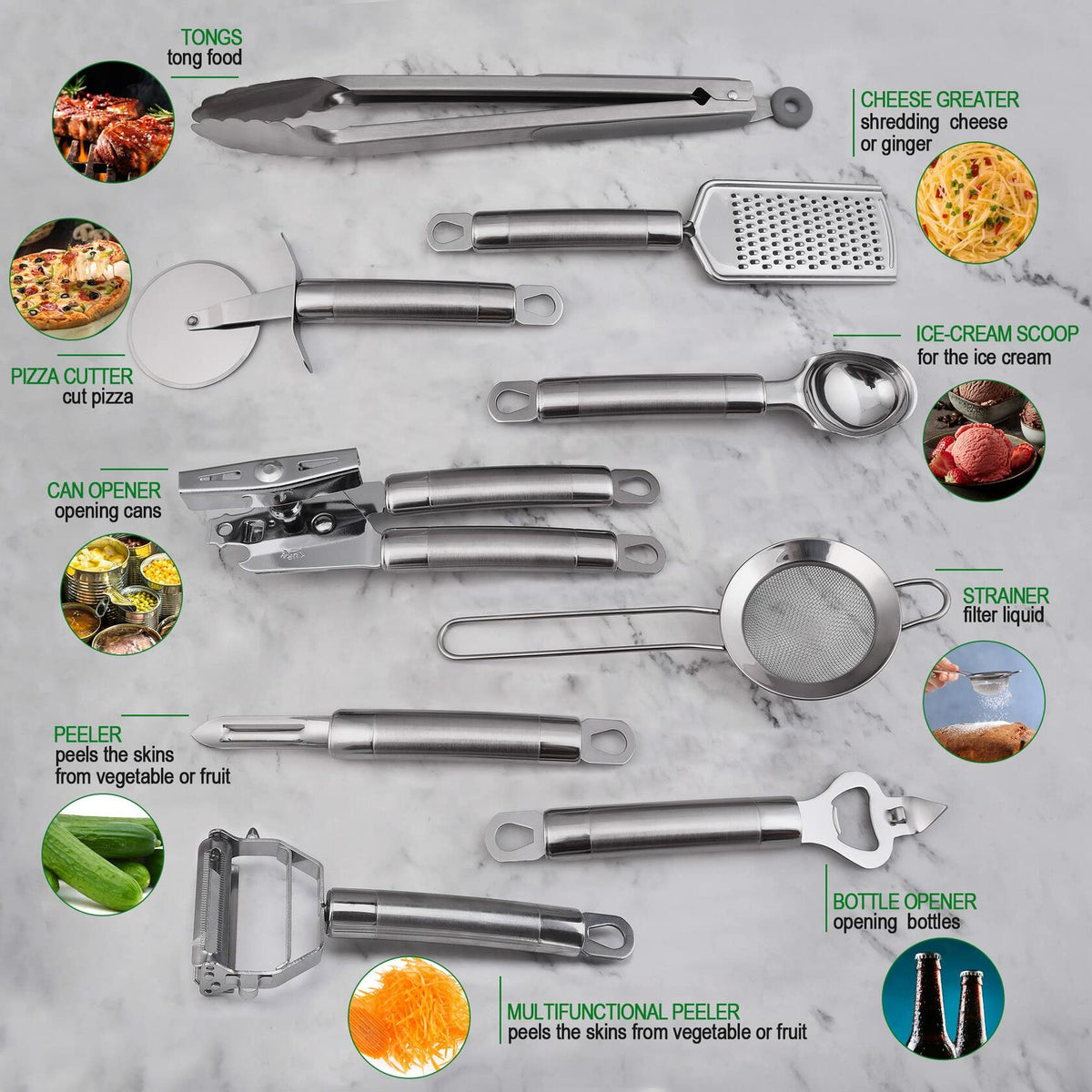 StnKitchExplor Stainless Steel Utensil Set with Holder, 28-Piece