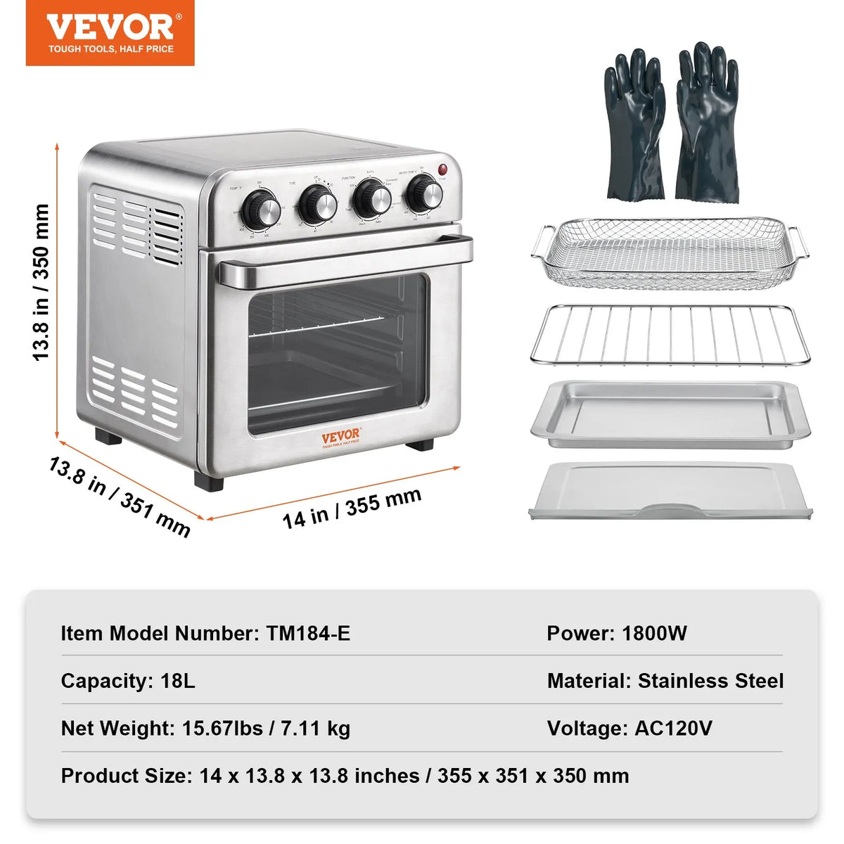 VEVOR Air Fryer Toaster Oven, 18 L