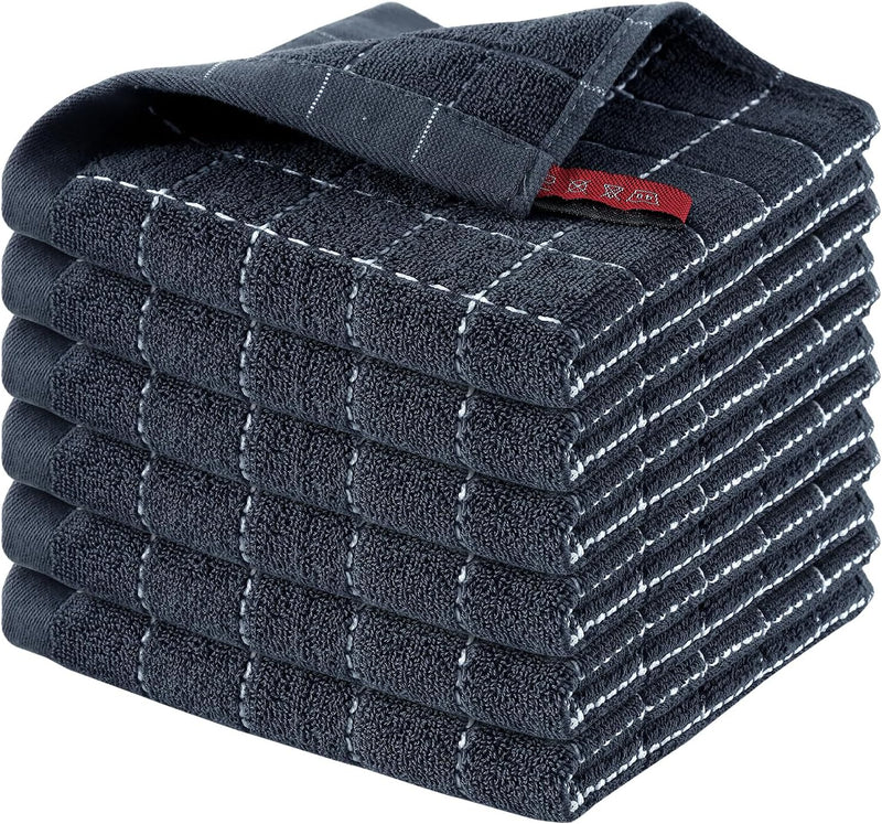 Cotton Terry Dishcloths, Set of 6, Dark Gray