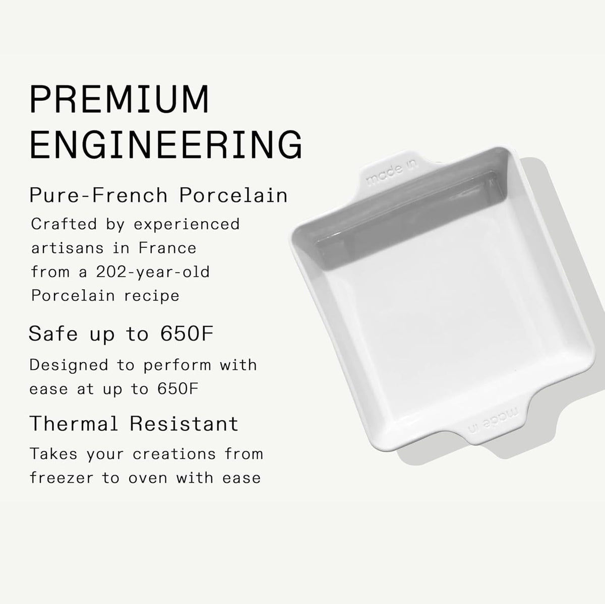Made in Cookware - Square Baking Dish - White - Hand Crafted Porcelain - Professional Bakeware - Crafted in France