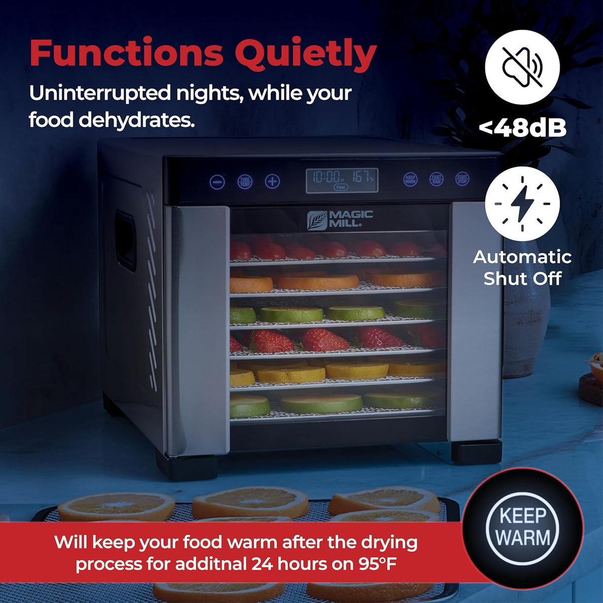 Professional Food Dehydrator with 7 Extra-Large Stainless Steel Trays for Jerky, Dog Treats, Herbs, Meat, and Fruit | Features Keep Warm Function, Digital Timer, and Temperature Control | ETL Certified