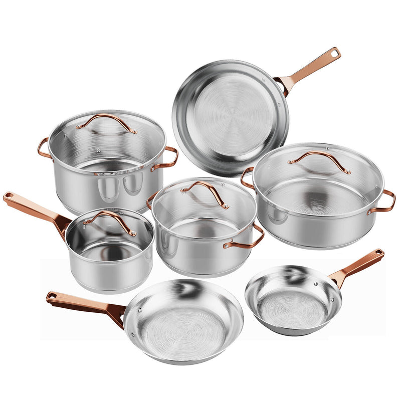 Stainless Steel Cookware Set with Gold Handles, 11-Piece
