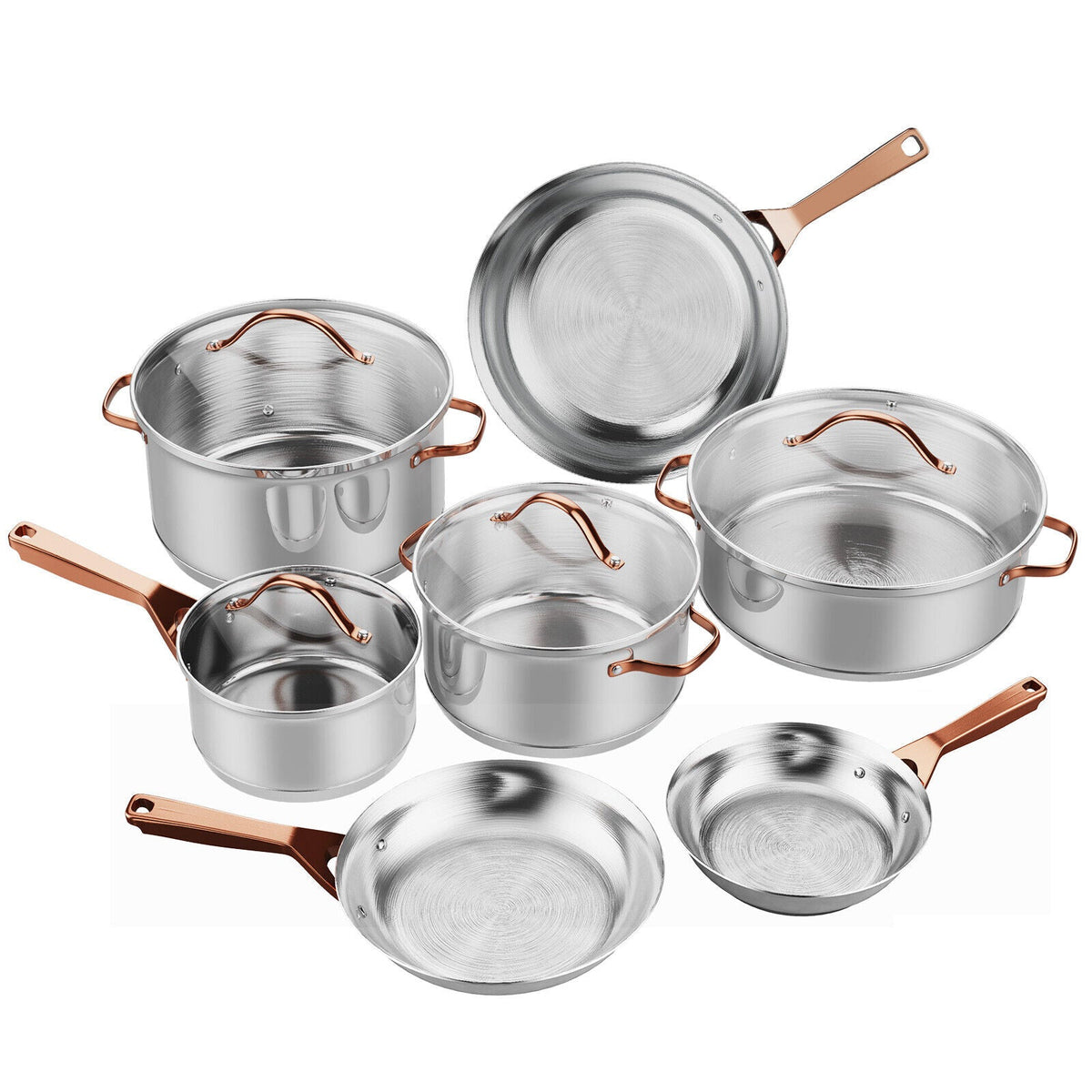 Stainless Steel Cookware Set with Gold Handles, 11-Piece
