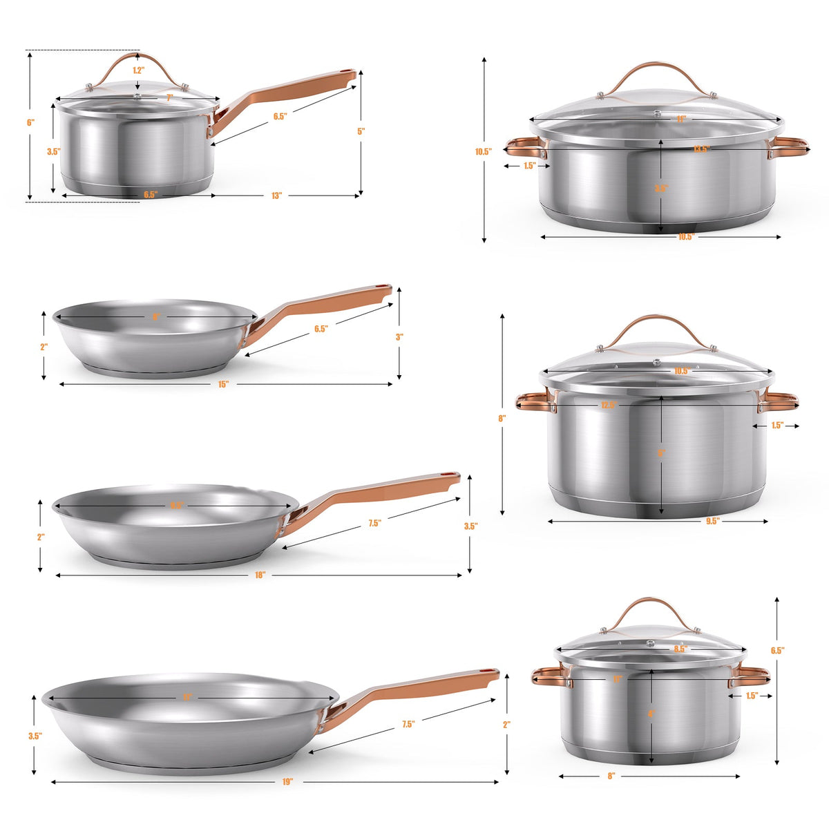 Stainless Steel Cookware Set with Gold Handles, 11-Piece