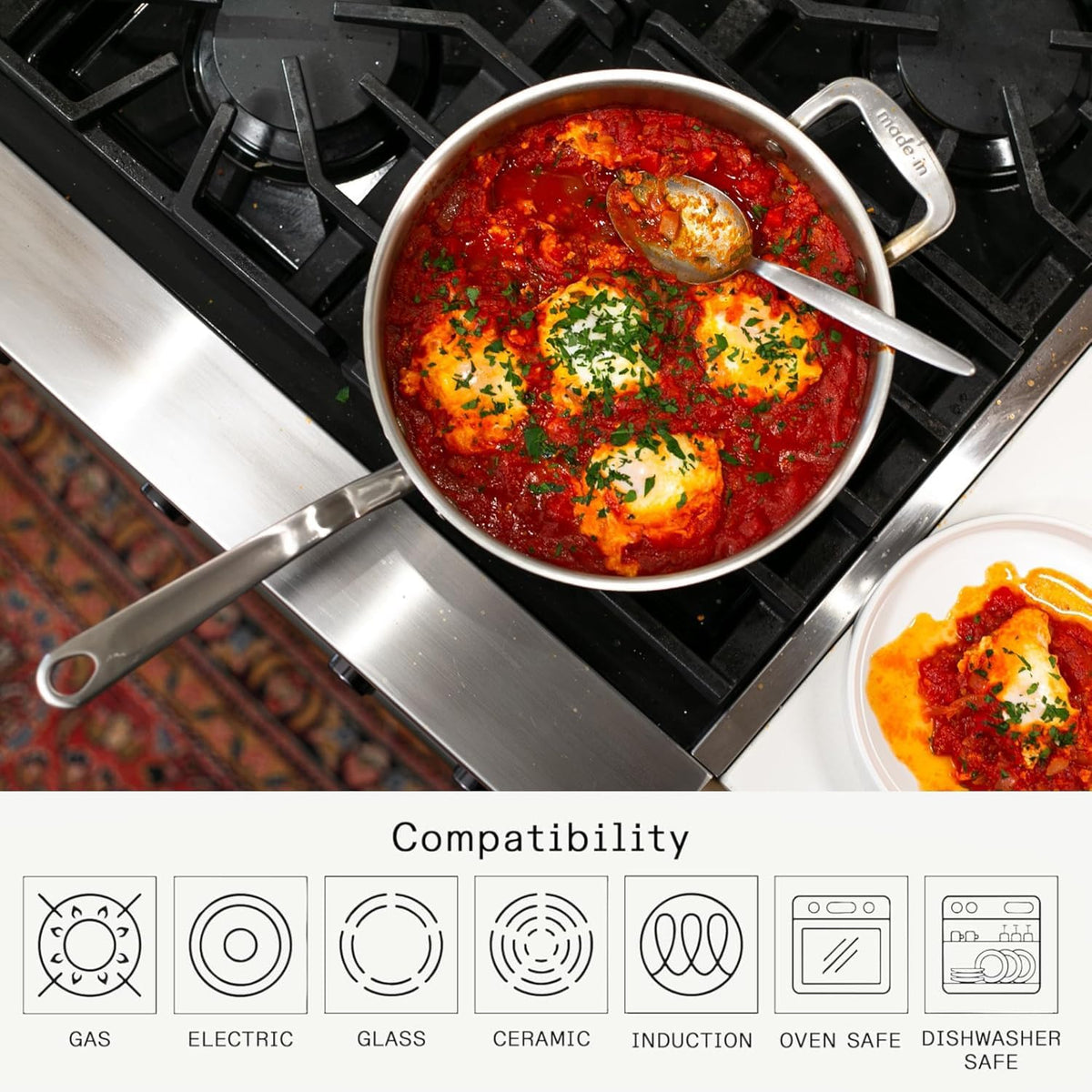 Made in Cookware - 3.5 Quart Stainless Steel Saute Pan - 5 Ply Stainless Clad - Professional Cookware - Induction Compatible - Crafted in Italy