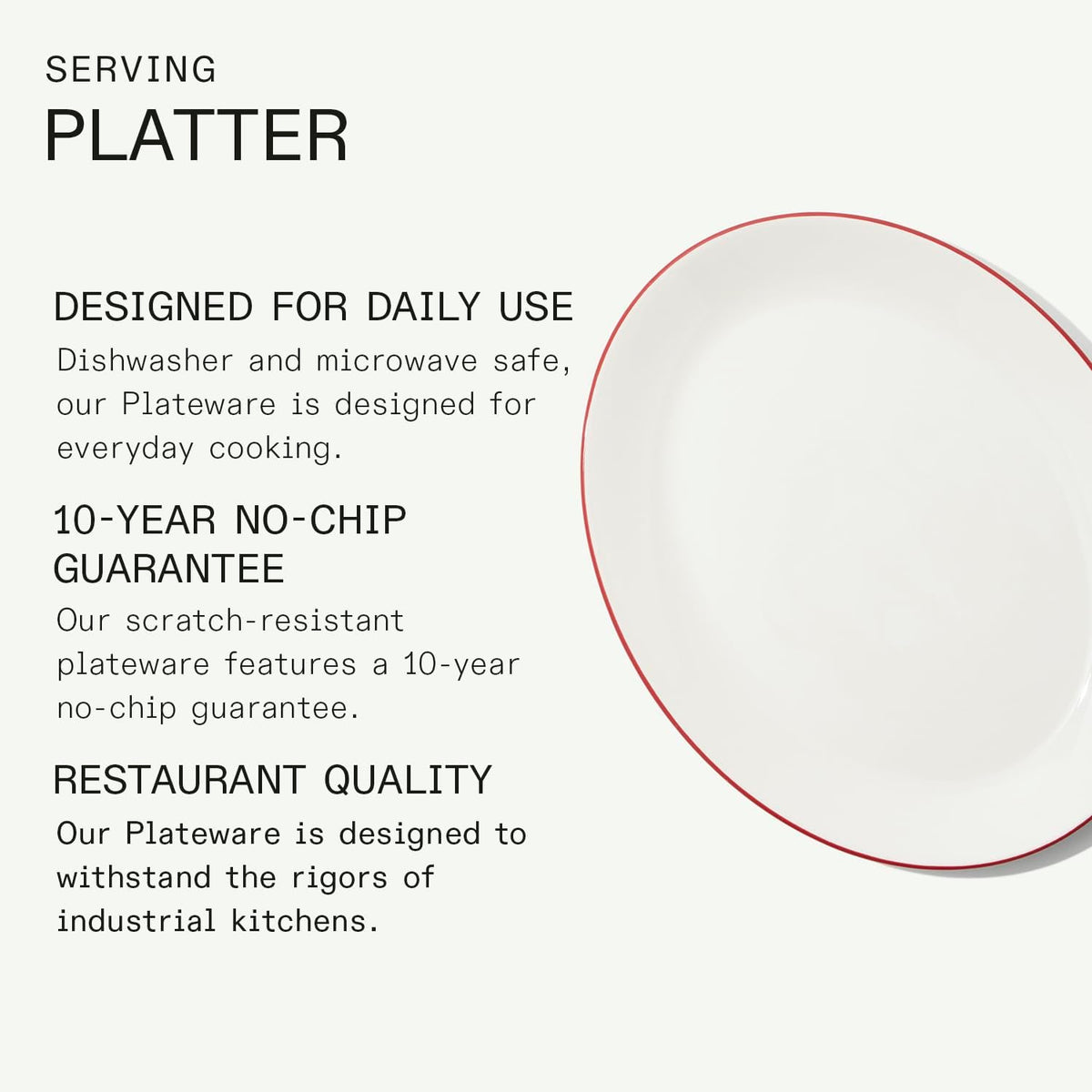 Made in Cookware - Serving Platter - White with Red Rim - Porcelain - Crafted in England