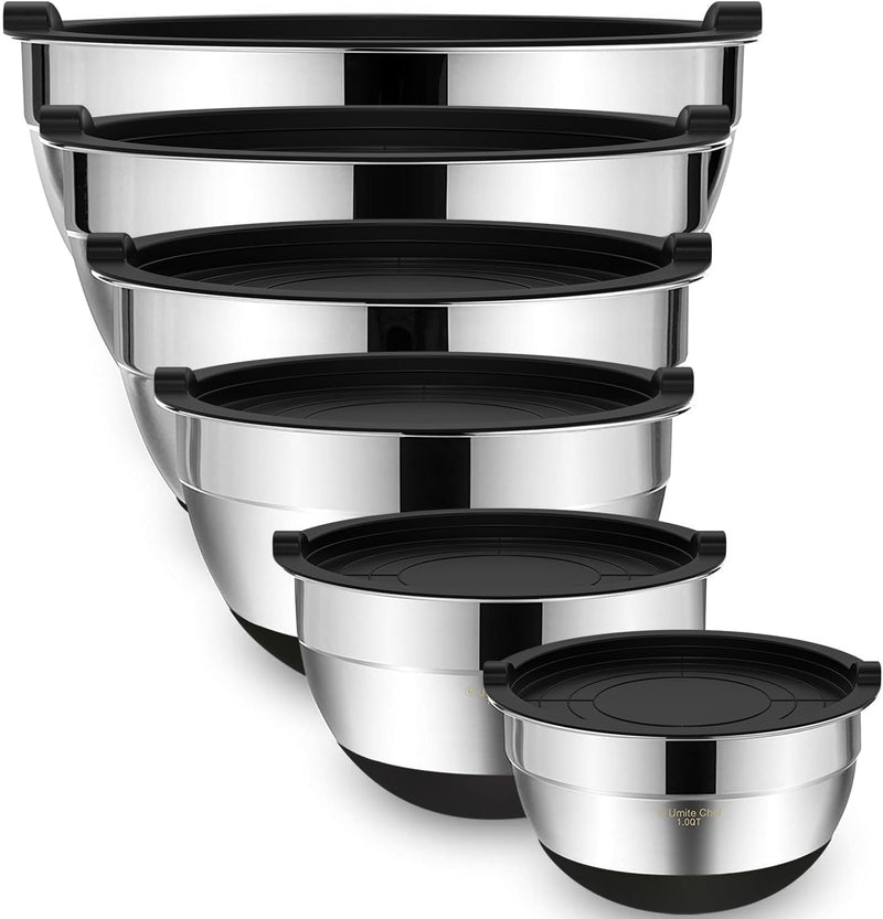 Stainless Steel Mixing Bowl Set with Lids, 6-Piece