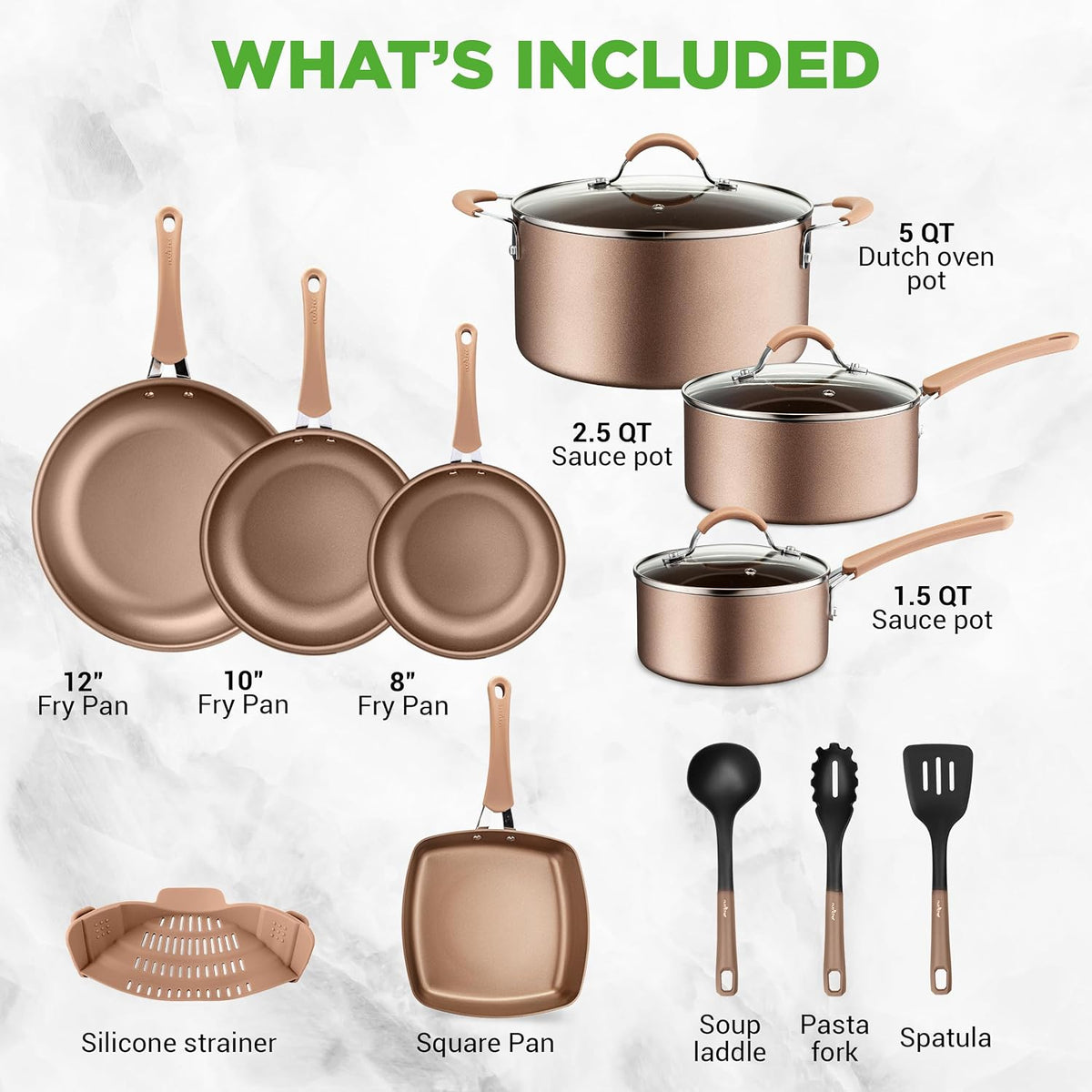 14-Piece Pots and Pans Set Non Stick – Induction Cookware Set, Pfas-Free Nonstick Cookware for All Cooktops, Includes Kitchen Utensils