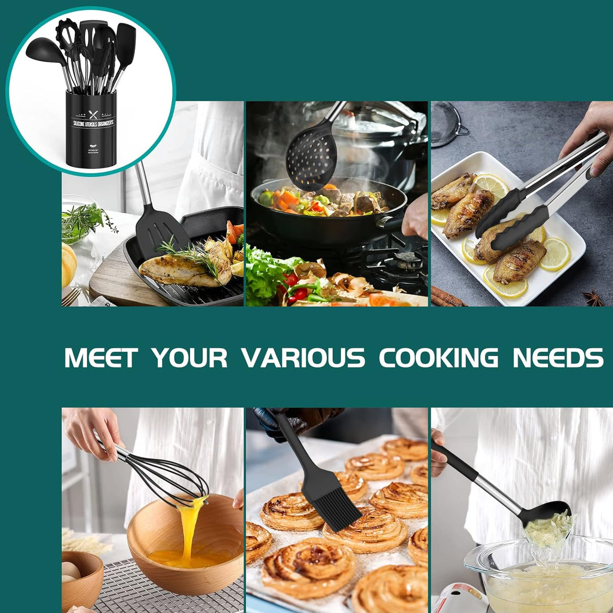 Upgrade Your Cooking Game with Our 15-Piece Silicone Utensil Set! 🍳✨
