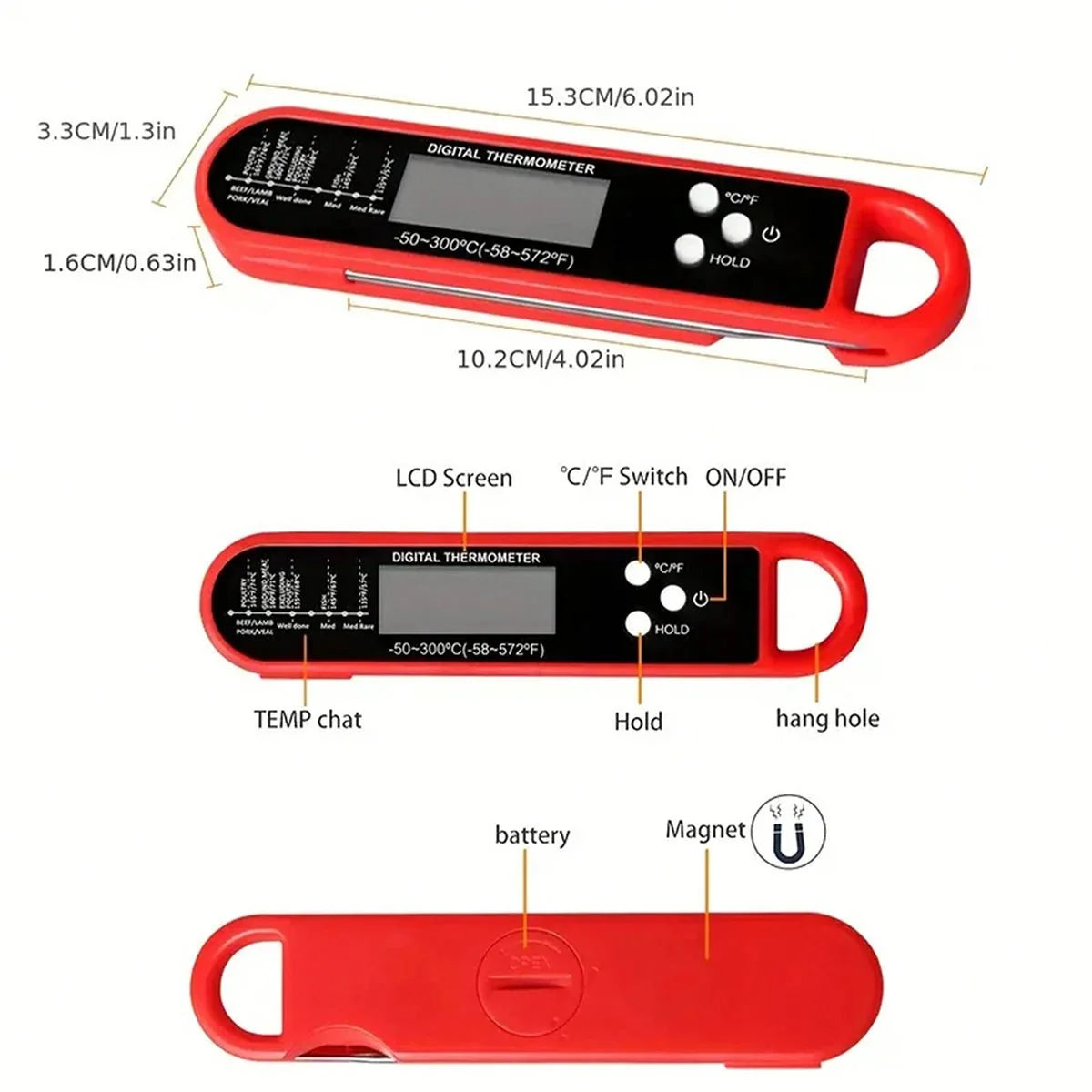 Folding Digital Meat Thermometer with Backlight