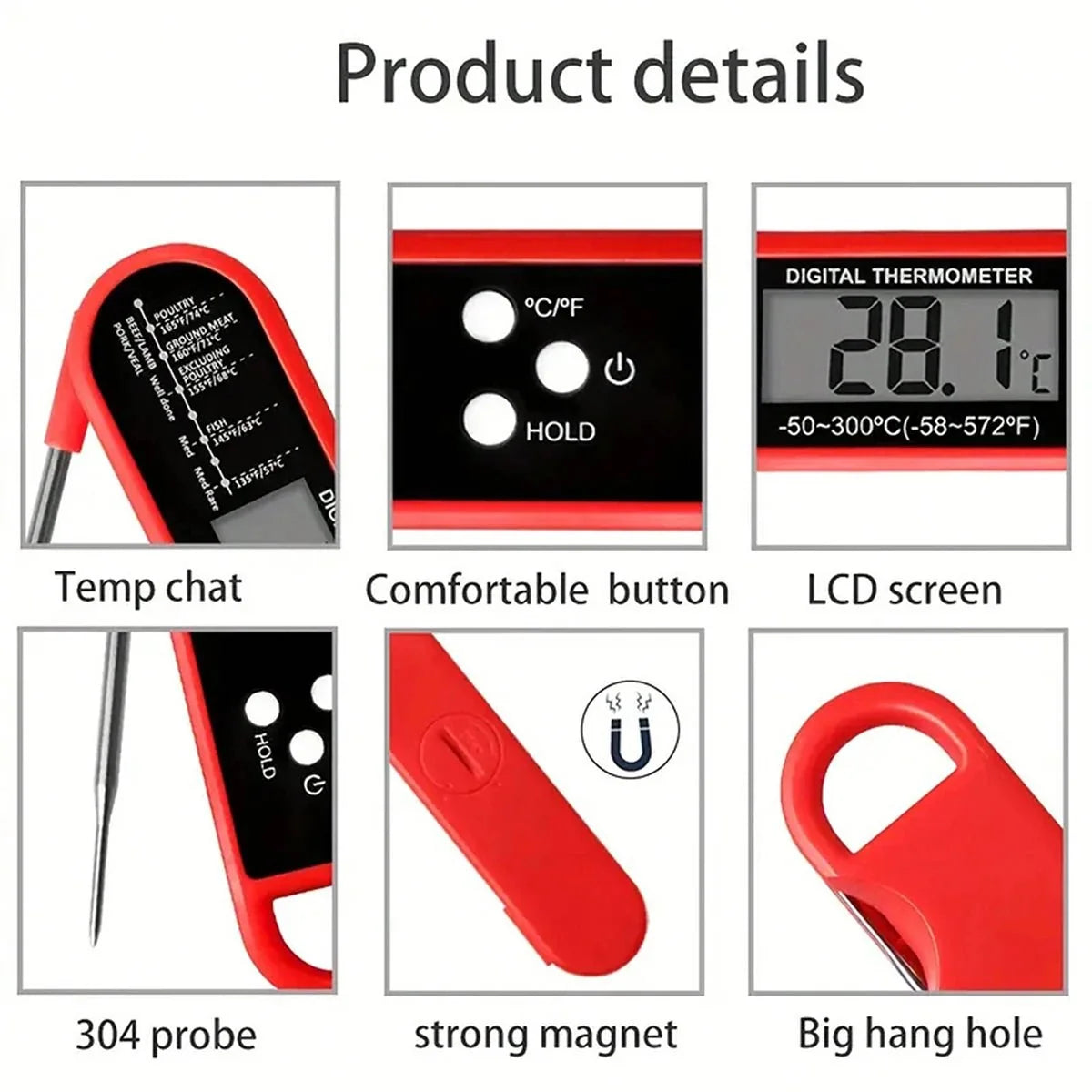 Folding Digital Meat Thermometer with Backlight