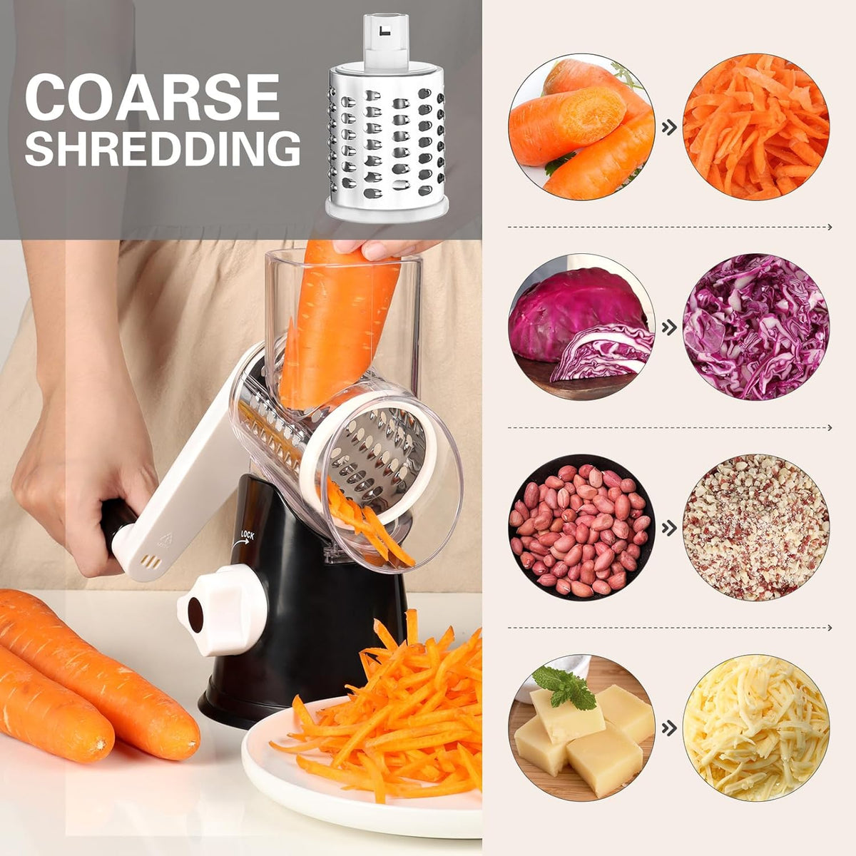Say goodbye to boring cheese prep! 🧀✨ Grab our sleek black Rotary Cheese Grater with a hand crank and shred your way to cheesy goodness! #CheeseLovers #KitchenGadgets
