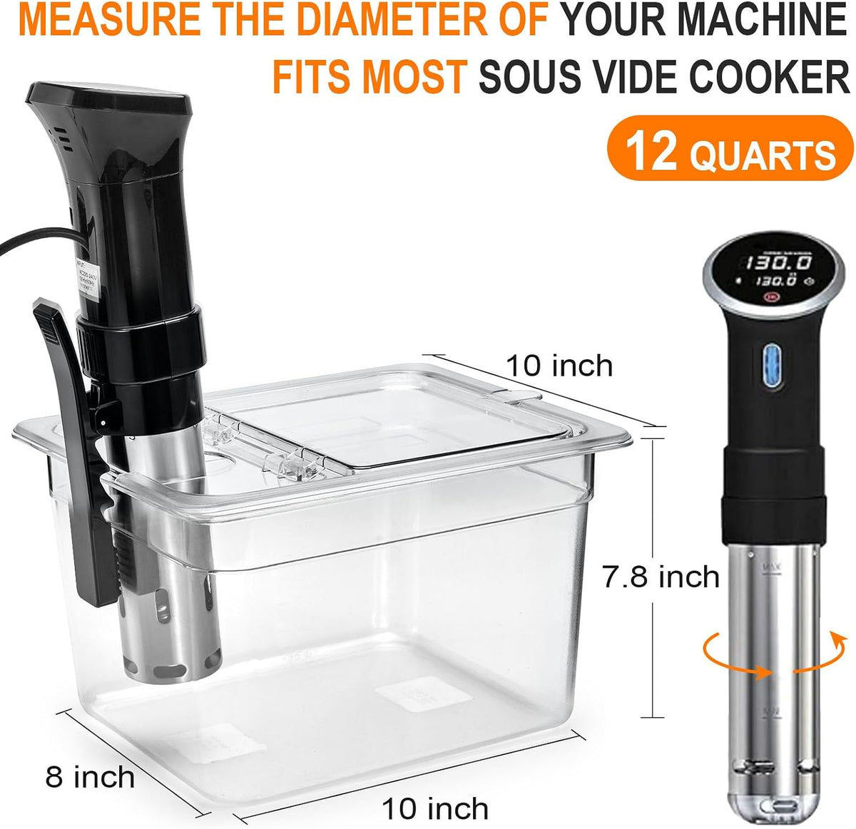 Sous Vide Container 12 Quart with Universal Collapsible Hinged Lid