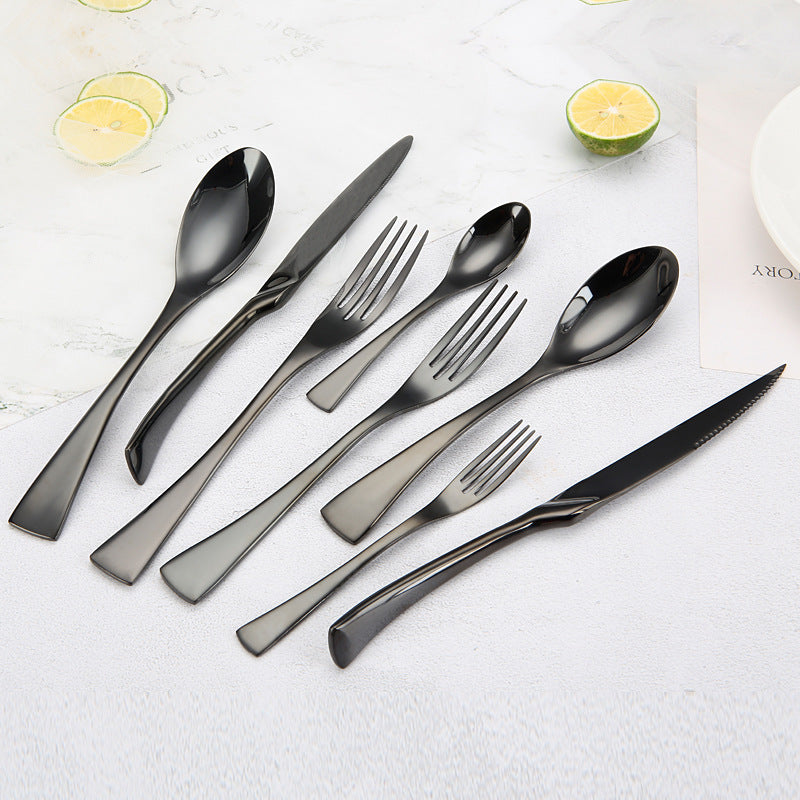 Portugal Stainless Steel Flatware Set, Titanium Black