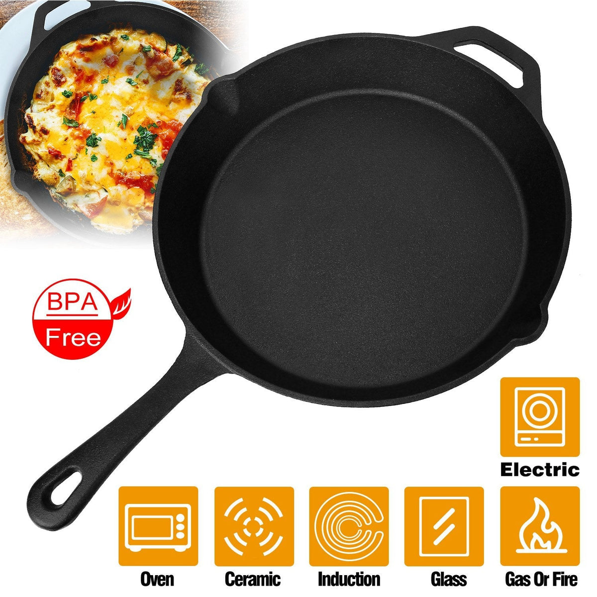 LJG Pre-Seasoned Cast Iron Skillet with Handle Holder, 12 in