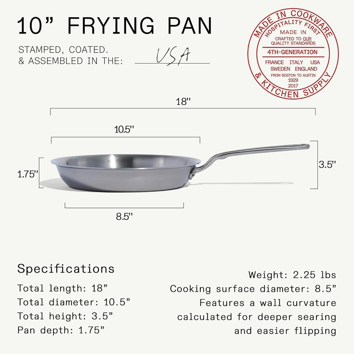 Made in Cookware - 10-Inch Stainless Steel Frying Pan - 5 Ply Stainless Clad - Professional Cookware - Crafted in USA - Induction Compatible