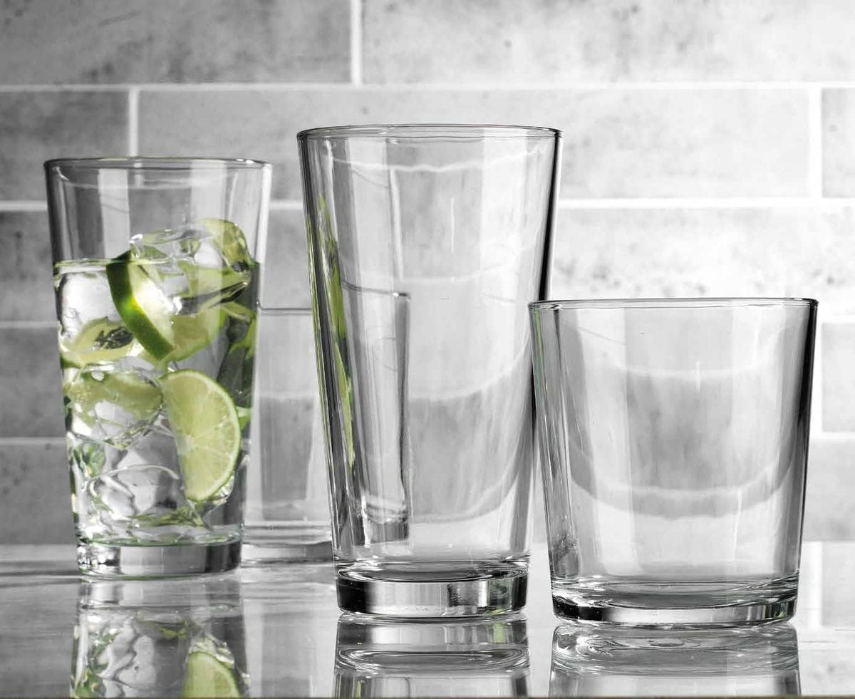 Drinking Glasses Set of 12. Glassware Set, 6 Highball Glass Cups, 6 Whiskey Glasses. Classic Drinkware Set 17 Oz Tall Glasses Set and 13 Oz Rock Glasses.