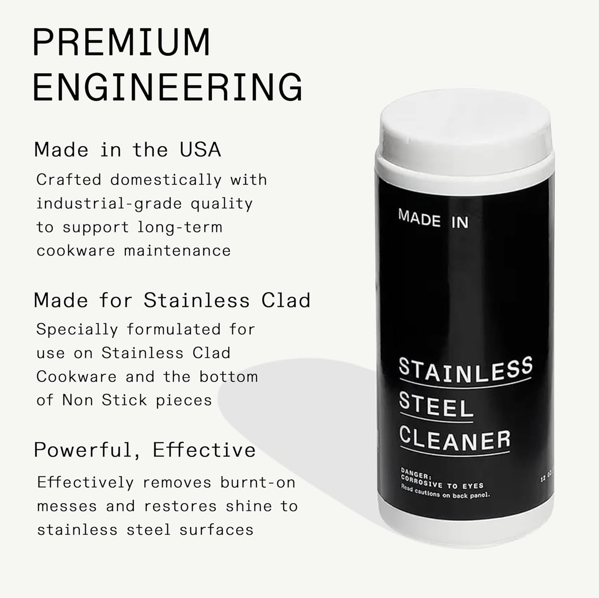 Cookware - Stainless Steel Cleaner - Environmentally Safe Stainless Steel Cleaner for Polishing and Cleaning Pots and Pans - Crafted in USA - 12Oz Powder