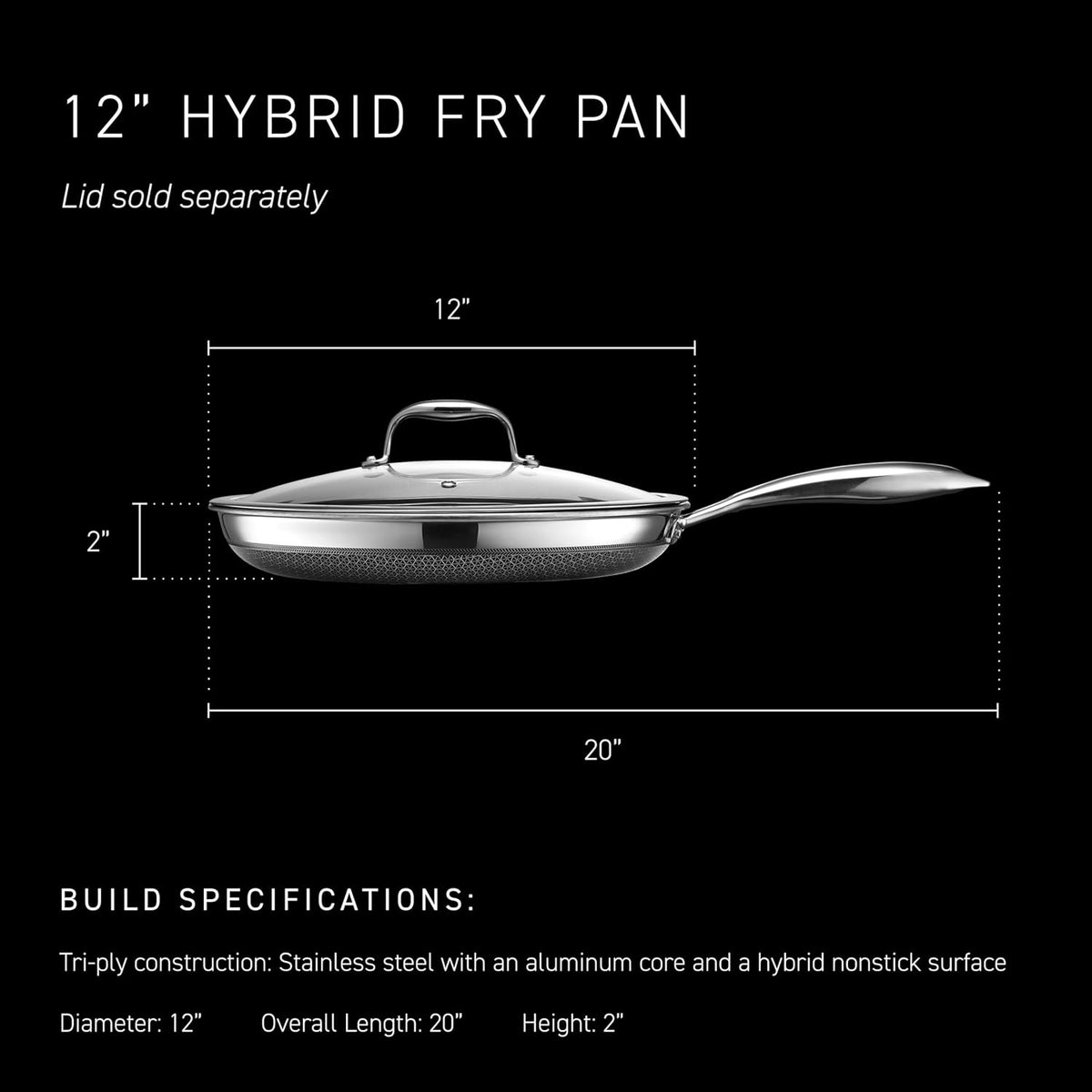 Hexclad 12" Hybrid Nonstick Frying Pan, Dishwasher & Induction Safe