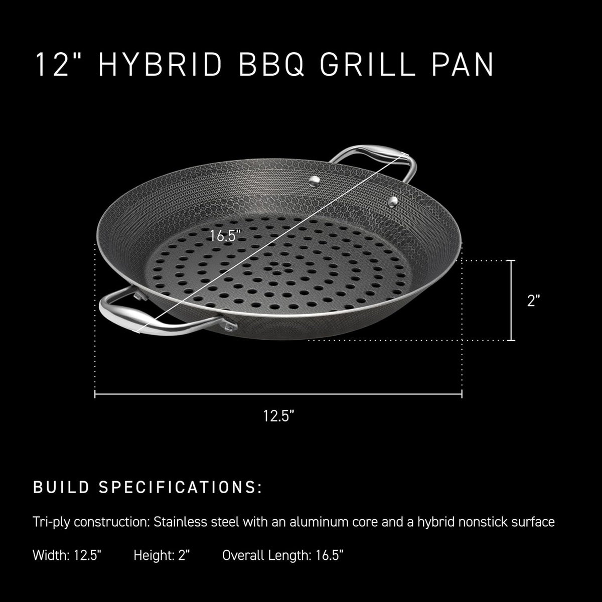 Hexclad Hybrid Nonstick BBQ Grill Pan, Dishwasher-Friendly, BBQ and Oven-Safe up to 900°F