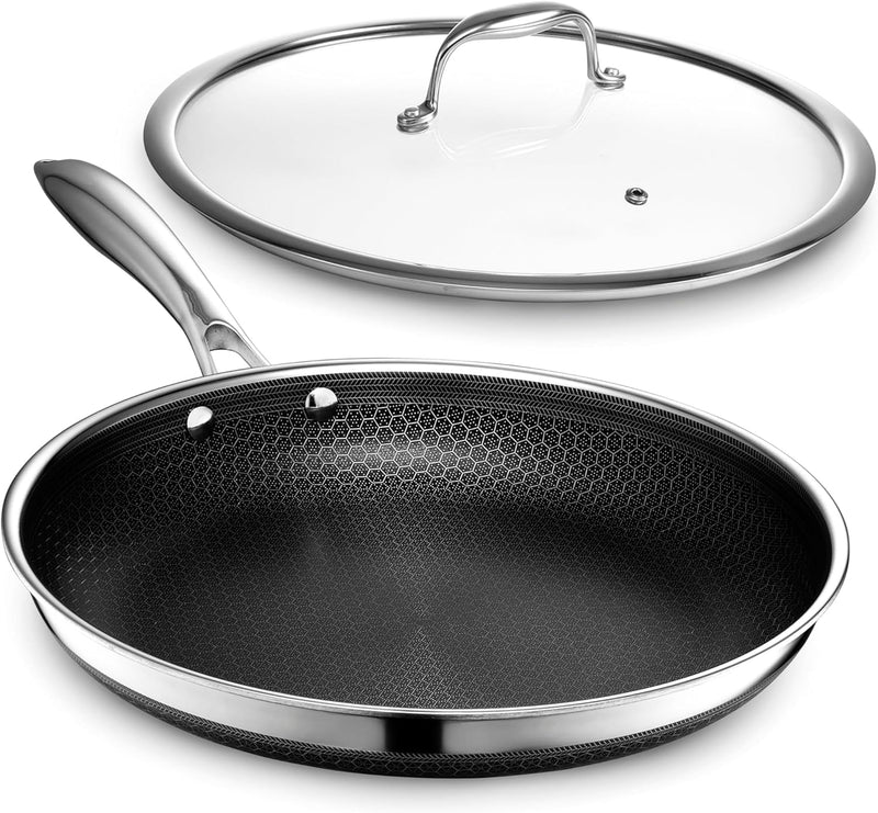 HexClad Hybrid Frying Pan with Lid, 12 in
