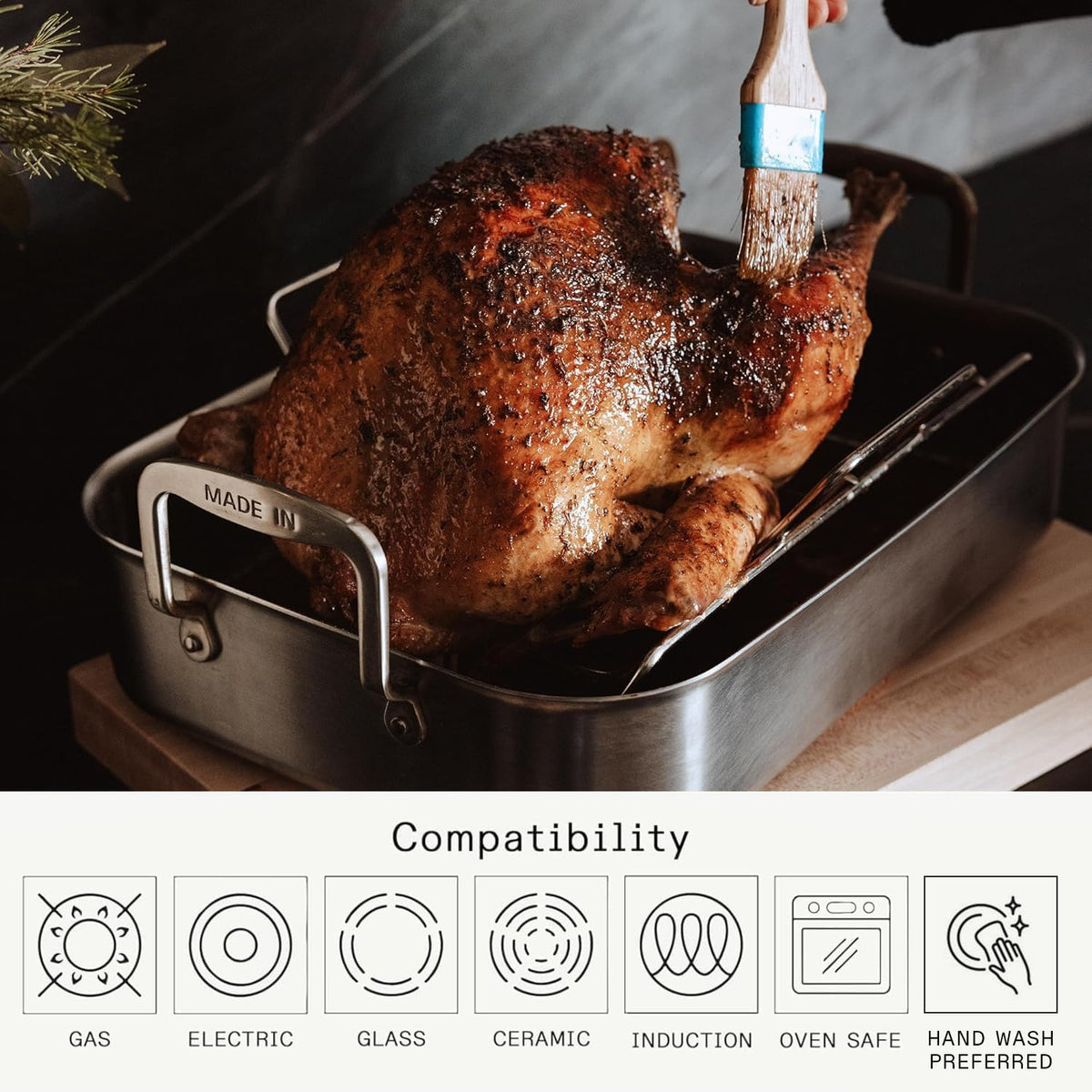 Made in Cookware - Stainless Clad Roasting Pan - 3-Ply Stainless Clad - Professional Cookware - Crafted in Thailand