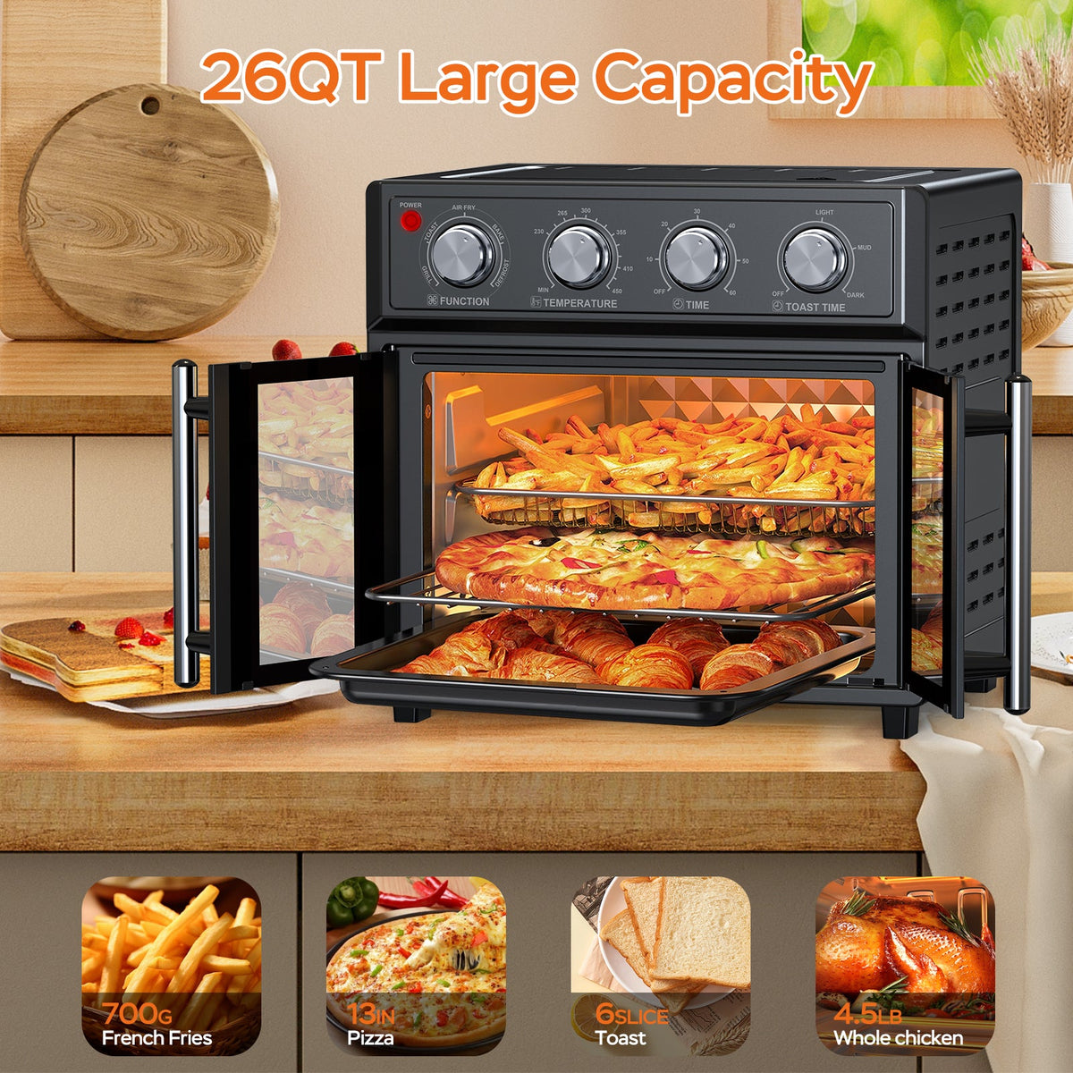 PlumChef Air Fryer Toaster Oven, 26 qt