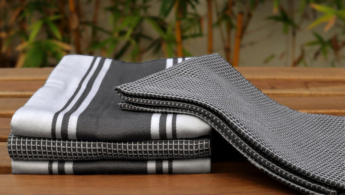 Cotton Kitchen Towels - Set of 4 Highly Absorbent, Ultra Soft Waffle Weave Tea Towel with Hanging Loop - 20X28 Inch Quick Drying Dish Cloths for Cleaning (Black)