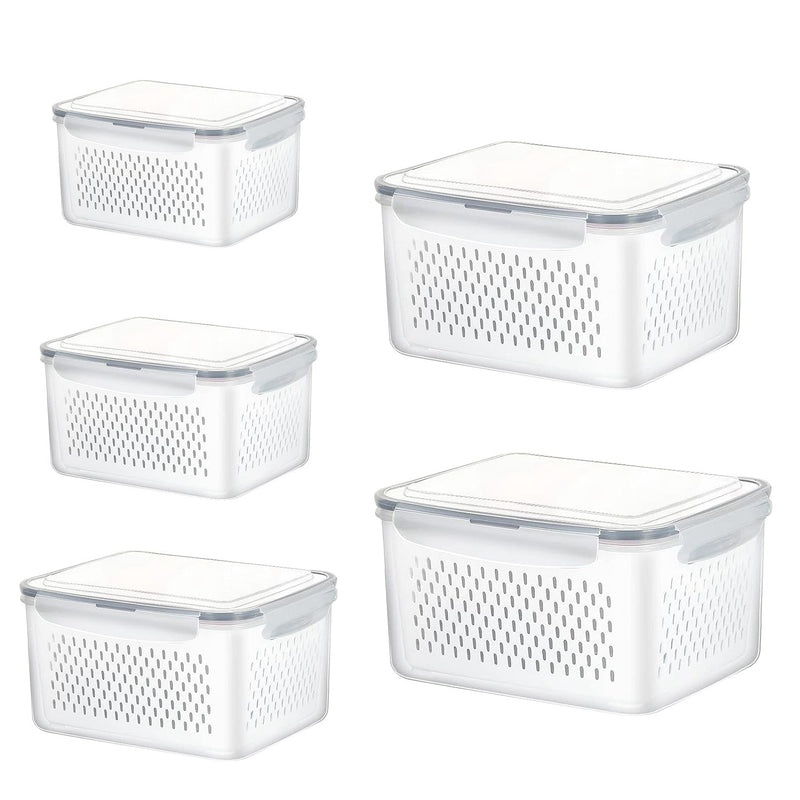 Produce Storage Containers with Drain Baskets, Set of 5
