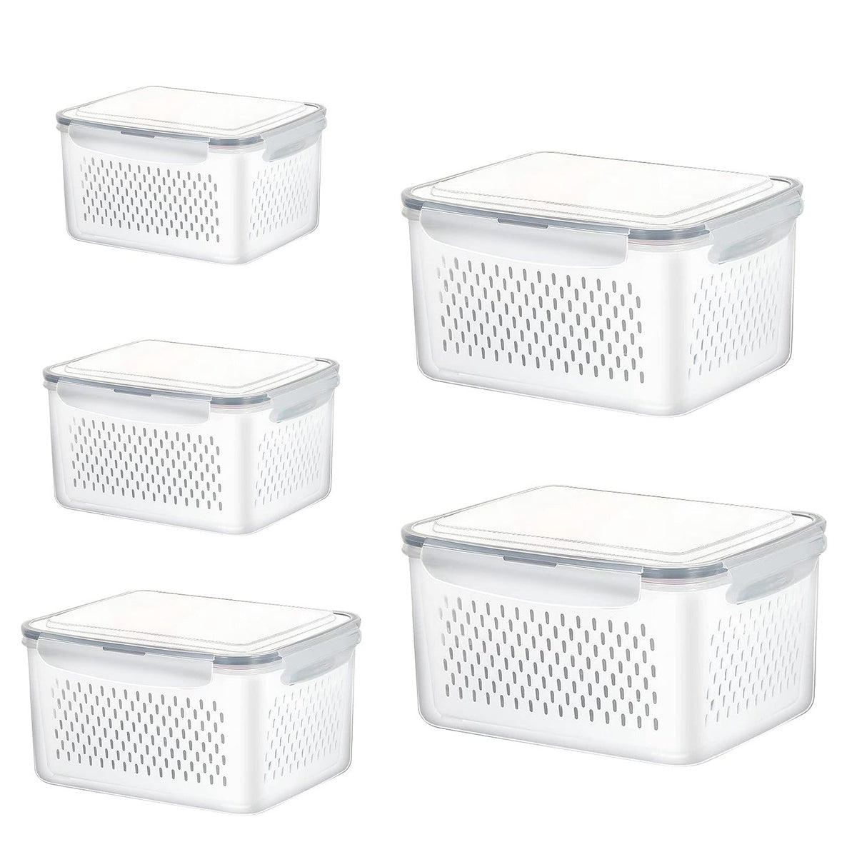 Produce Storage Containers with Drain Baskets, Set of 5