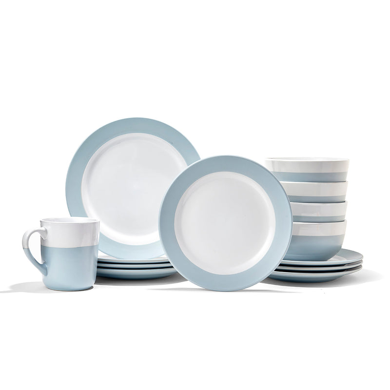 Serene Stoneware Dinnerware Set, 16-Piece, Aqua