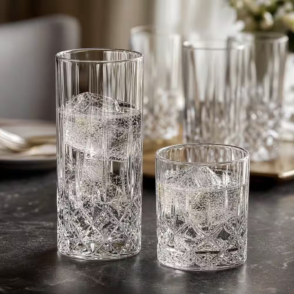 Clear Crystal Glass Cups Set with 11 Oz. Old Fashioned Highballs and 11 Oz. Whiskey Glasses (Set of 8)