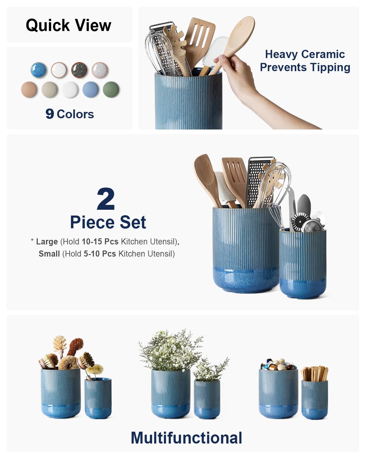 LE TAUCI Ceramic Utensil Holders, Set of 2