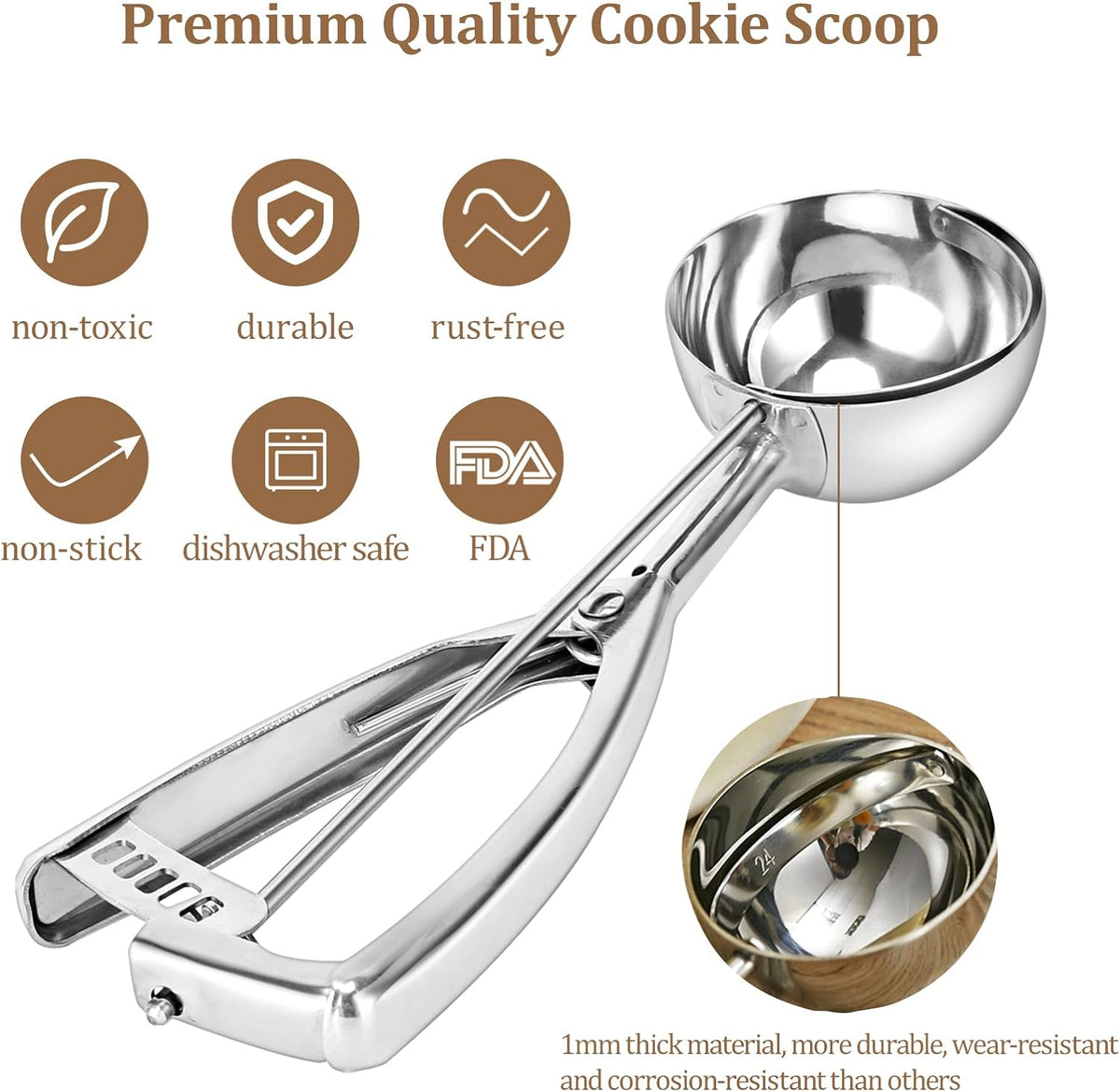 Cookie Scoop Set of 3 - Ideal for Ice Cream and Melon Serving