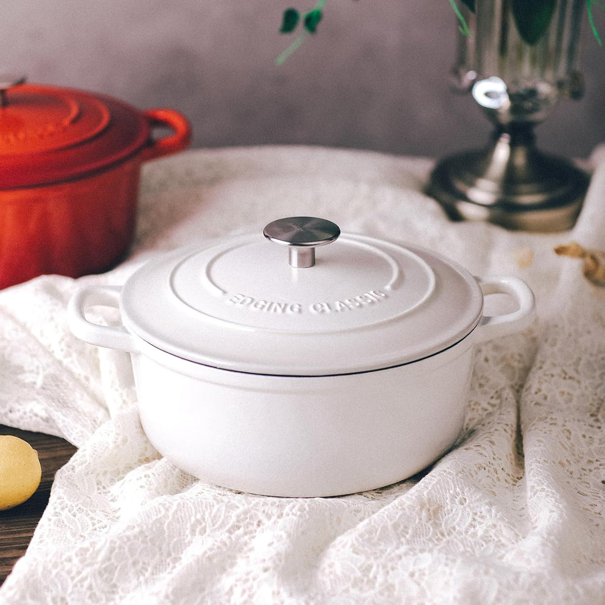 Bake Like a Pro with Our 5.5 Quart White Enameled Cast Iron Dutch Oven! 🍞✨ #BakingEssentials #KitchenLove