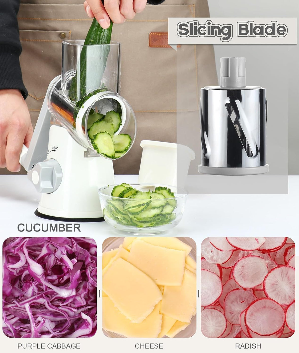 Rotary Hand Crank Shredder for Effortless Grating of Cheese, Vegetables, Nuts, and Chocolate
