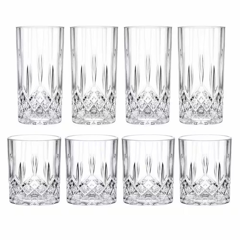 Crystal Highball and Whiskey Glasses, 11 oz, Set of 8