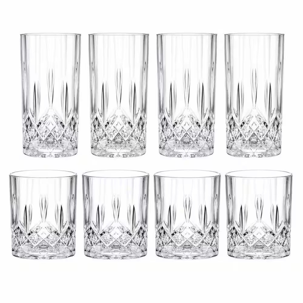 Clear Crystal Glass Cups Set with 11 Oz. Old Fashioned Highballs and 11 Oz. Whiskey Glasses (Set of 8)