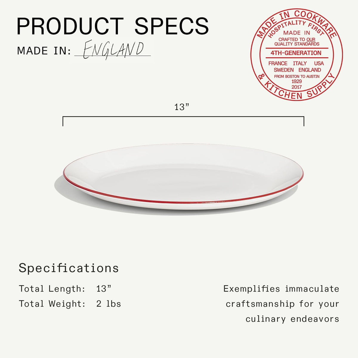 Made in Cookware - Serving Platter - White with Red Rim - Porcelain - Crafted in England