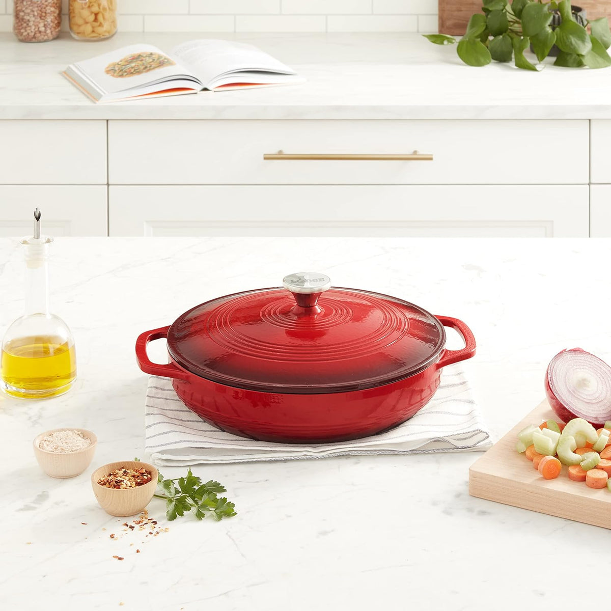 Essential 3.6 Quart Enamel Cast Iron Braiser in Island Spice Red
