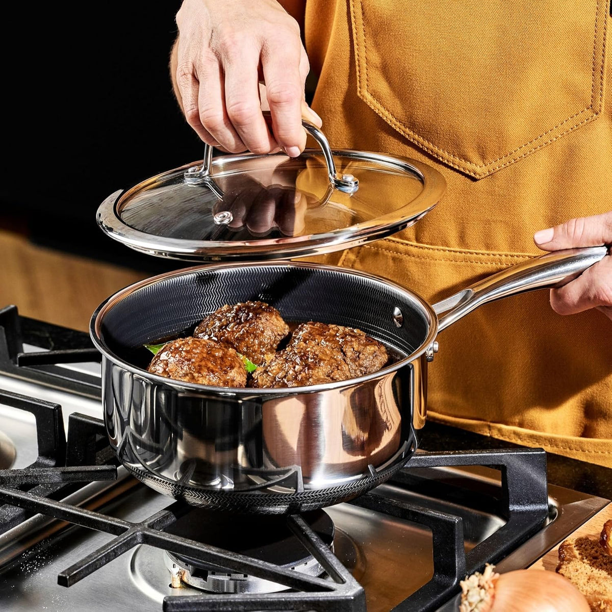 Hexclad 3QT Hybrid Nonstick Saucier with Lid, Induction Ready