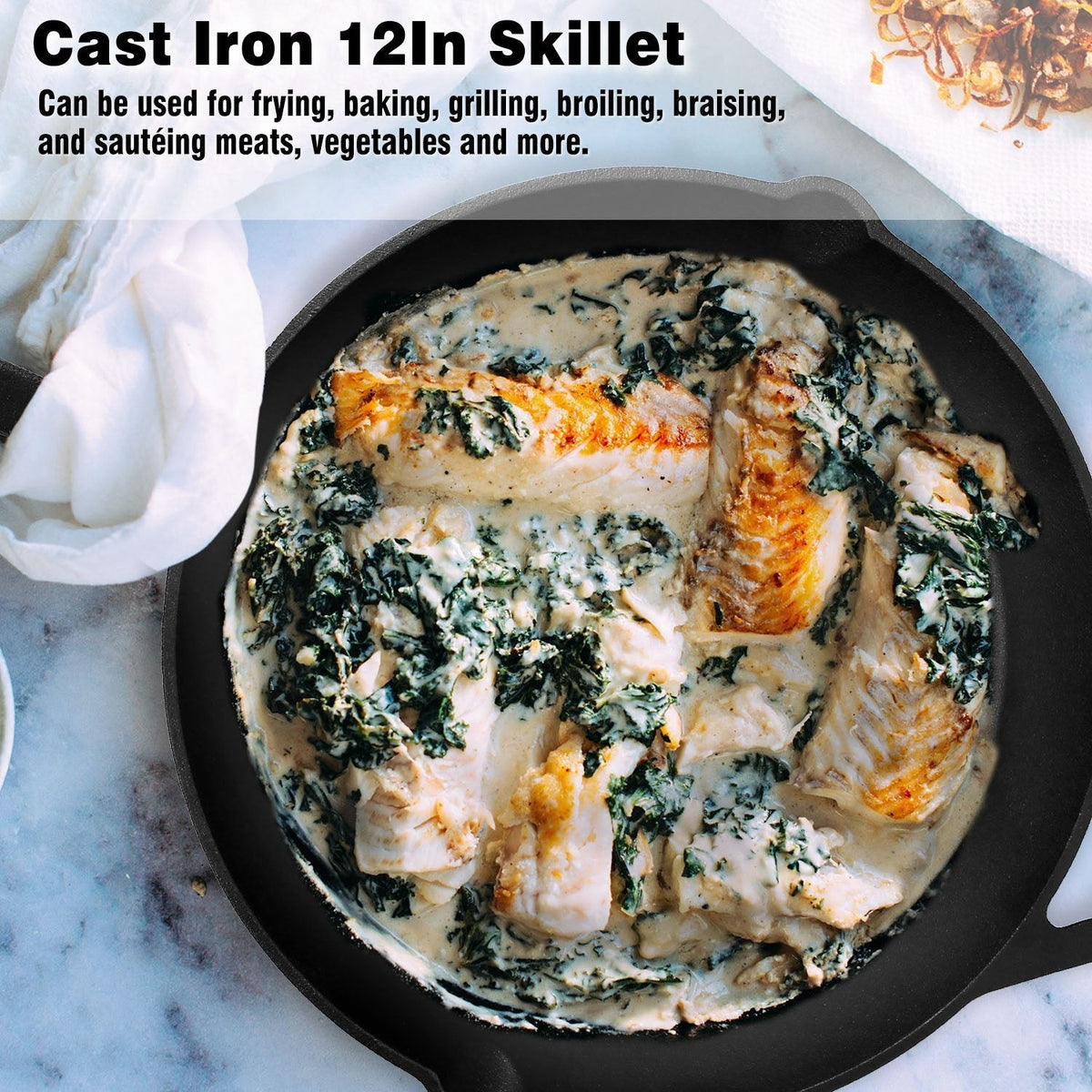 LJG Pre-Seasoned Cast Iron Skillet with Handle Holder, 12 in