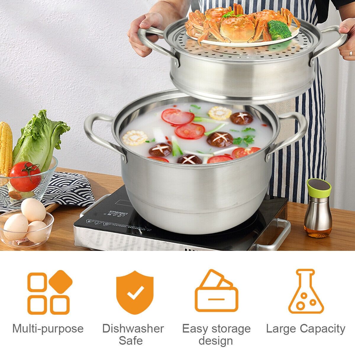 Stainless Steel Steamer, 3-Tier