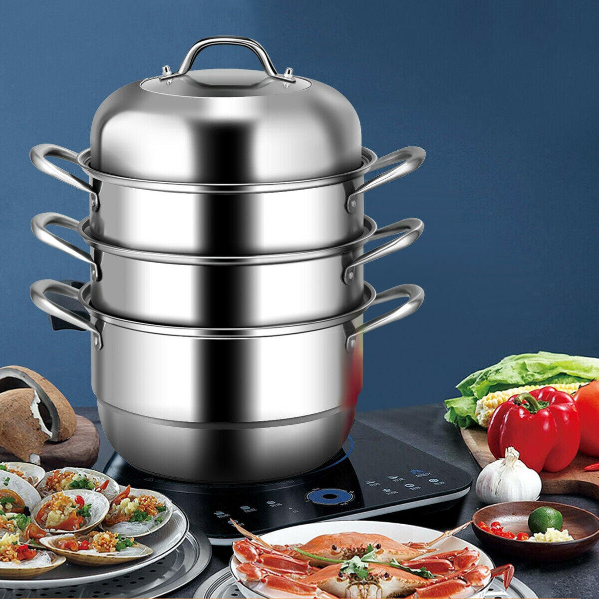 Stainless Steel Steamer, 3-Tier